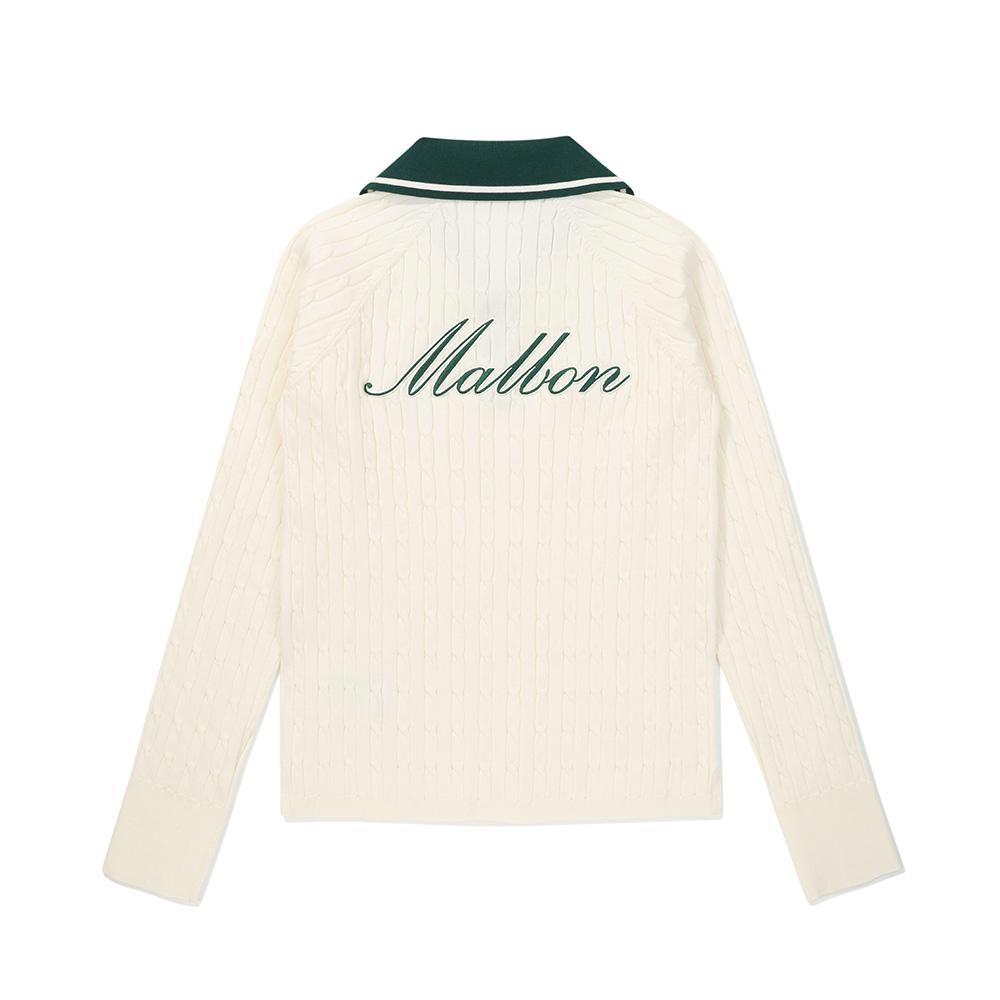 MALBON GOLF Women'S Collared Cable Knit Ivory (Woman)