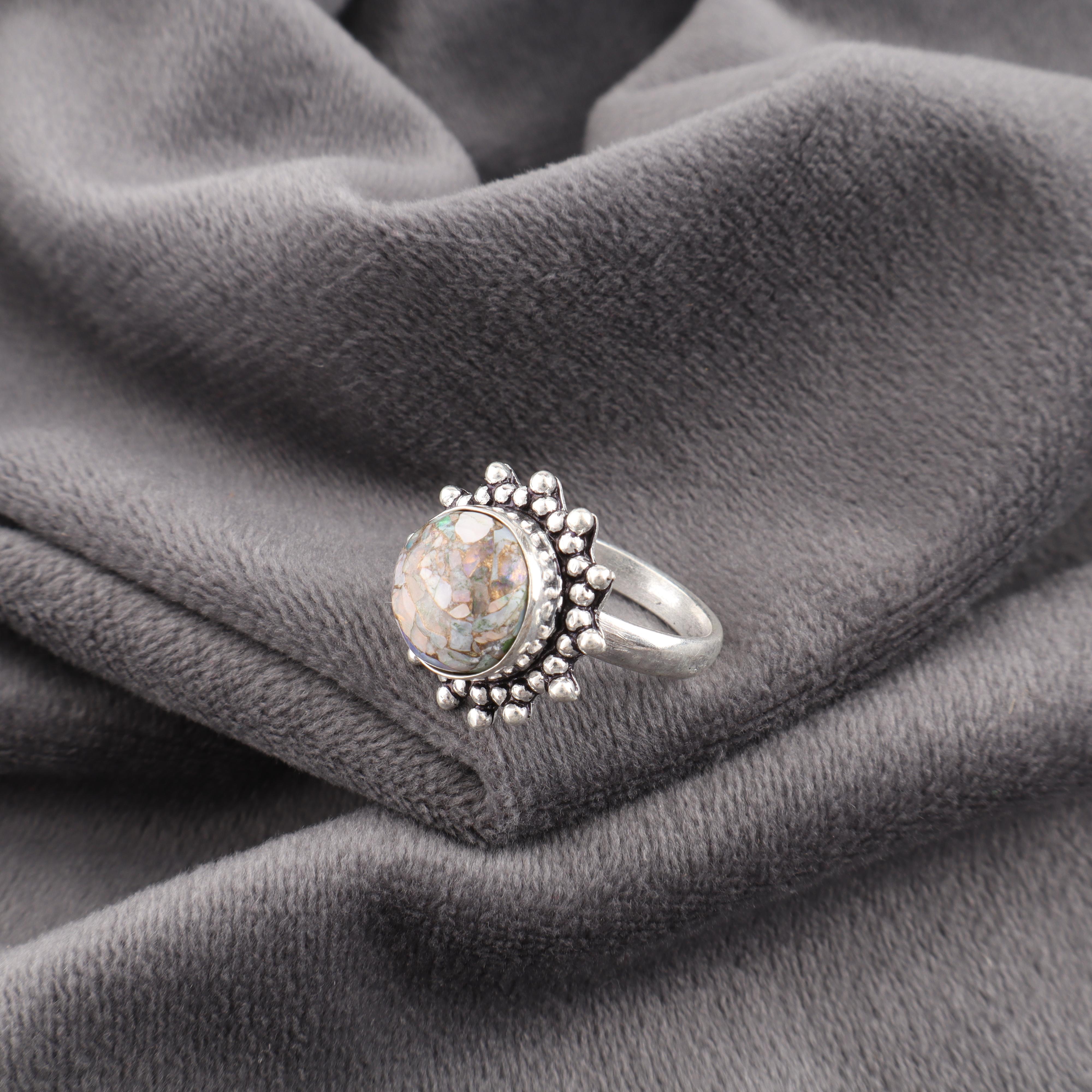 

Ethiopian Copper Turquoise Ring , 925 Sterling Silver Jewelry, Gift For Women Handmade Ring Gemstone Jewelry 12 серый