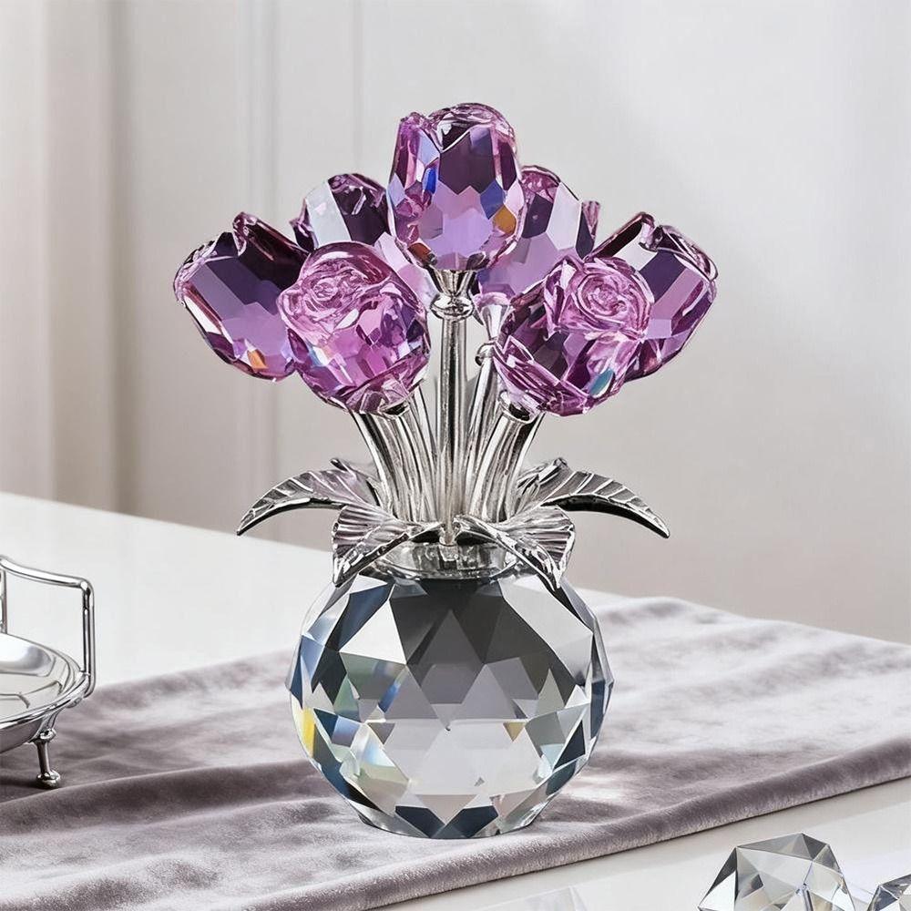 Crystal Rose Sculpture Reflect Handmade Rose Bouquet Ornaments Colorful Small Desktop Floral Decorations Valentine's Day