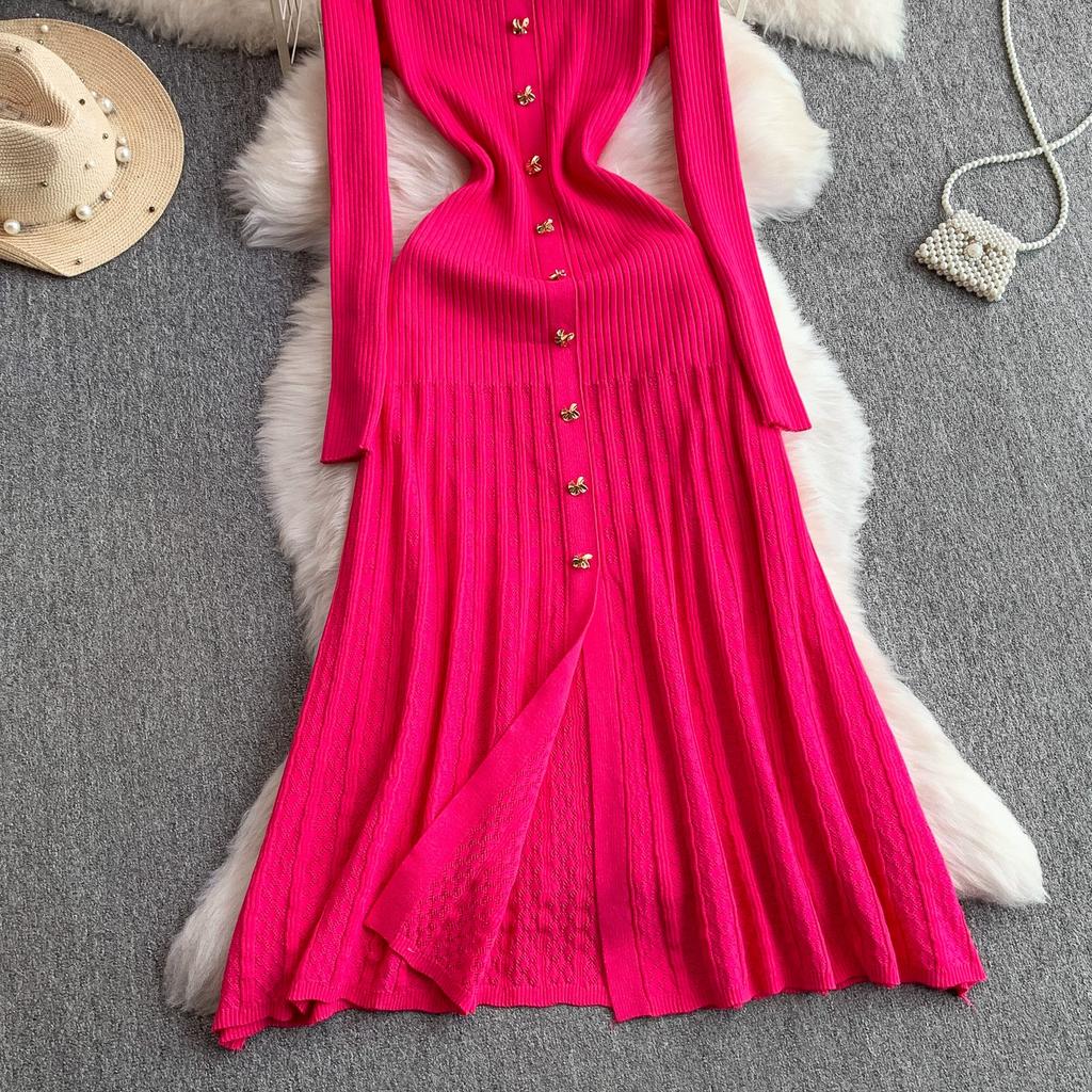 Autumn Winter Women Brand Designer Runway Party Dresses Full Sleeve Knitted Sweater Long Midi Pullover Fishtail Dress