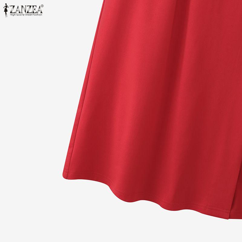 ZANZEA שמלת קיץ יומיומית לנשים עם צווארון עגול וללא שרוולים