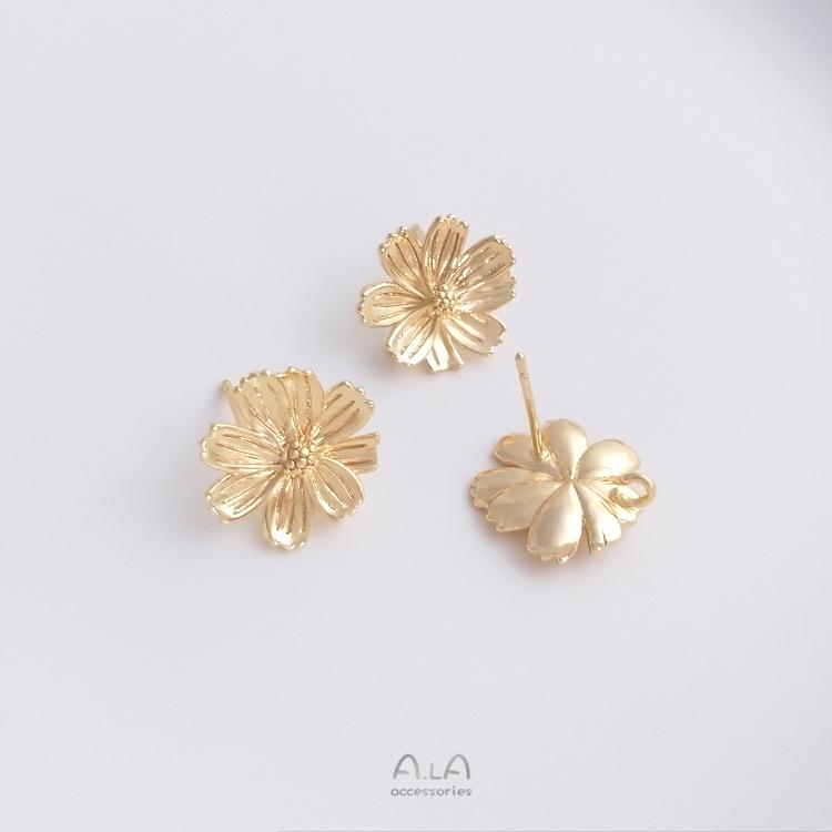 

14K Gold-Filled Cherry Blossom Daisy Hoop Earrings with 925 Sterling Silver Needle, Mori Style