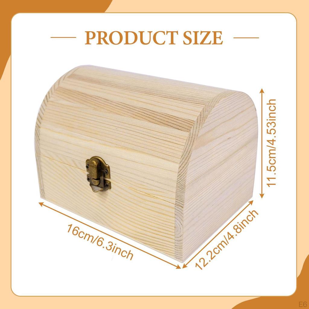 Decorative Unfinished Wooden Chest, Simple Jewelry Box, Unpainted Wood Box for Arts, Parties,