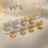 Xia Ling Valentine's Day 18K Gold-Plated Heart Pendant Bow Stud Earrings - European & American Style, High-End Titanium Steel