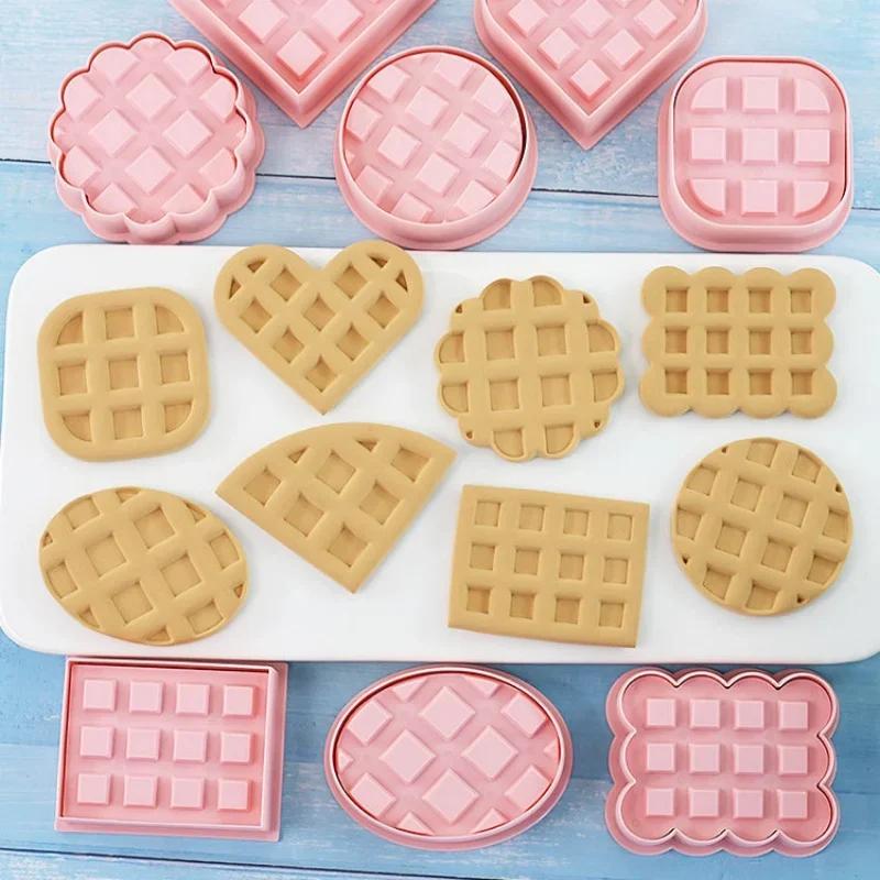 8pcs Waffle Cookie Molds Set - Classic Retro Biscuit Cutters & Confectionery Cookie Stamp Essential Baking Pastry Bakeware Tools
