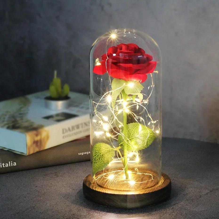 Beauty and Beast Artificial Flower Glass Cover Eternal Rose Birthday Gift Valentine's Day Gift