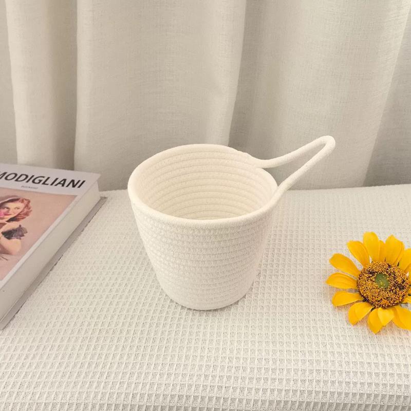 Cotton Rope Woven Storage Basket, Small Laundry Baskets, Desktop Sundries, Keys, Toys, Snacks Organizer Box, Ins Hanging