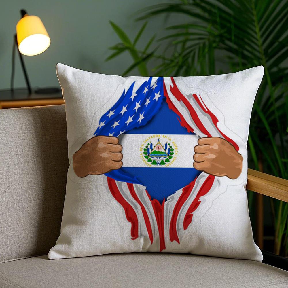 El Salvador Flag Cushion Cover Plush Fabric Soft Double-Sided Printed Invisible Zipper Sofa Pillow Case Home Decor