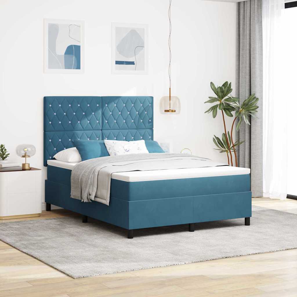 Box Spring Bed with Mattress Dark Blue 160 X 200 Cm Velvet