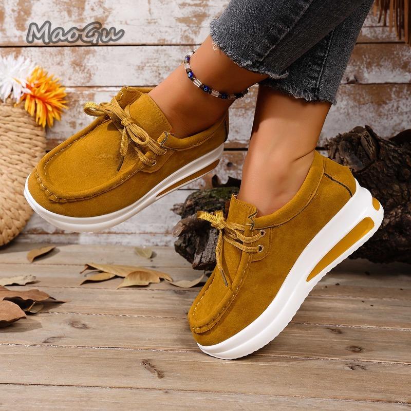 Fashion Women's Sports Shoes Casual Sneaker Loafers Fashion Ladies Platform Sneakers Non Slip Lace-up Round Toe 2025 Spring Autumn New