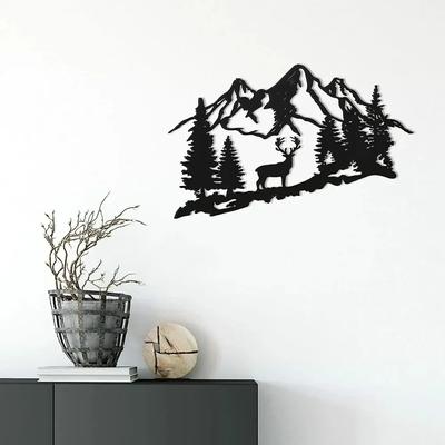 Metal Deer Wall Art - Forest and Mountain Deer Design, Iron Art for Cabin Decor, Wall Decoration, and Wall Sticker