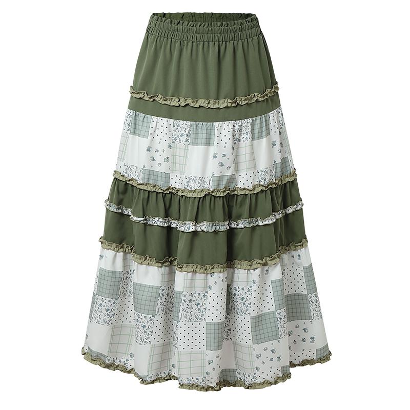 

ZANZEA Women Casual Elastic Waist Loose Print Long Skirts XL зелений