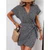 Women's Fashion Spring/Summer 2026 New Printed Short-Sleeve Dress Beach High-Waisted Batwing Sleeve Wrap Dress