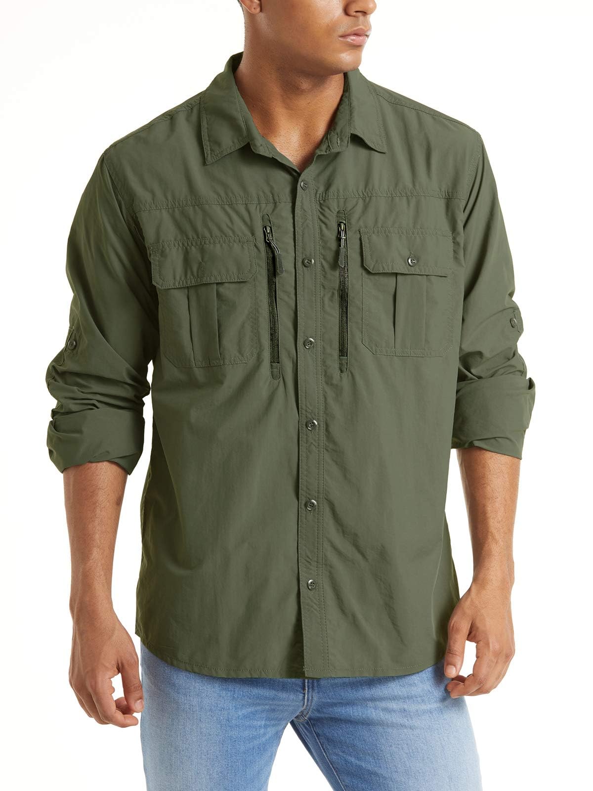 

TACVASEN Work UV Outdoor Long Military Size M Men s American-Style Button-Down Shirt, Quick-Drying, Protection, Fashion, Spring/Summer, Fishing,