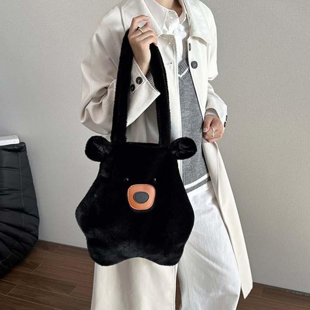 Soft Cute Capybara Bag Adorable Polyester Furry Bear Handbag Solid Color Lightweight Cartoon Shoulder Pouch Students