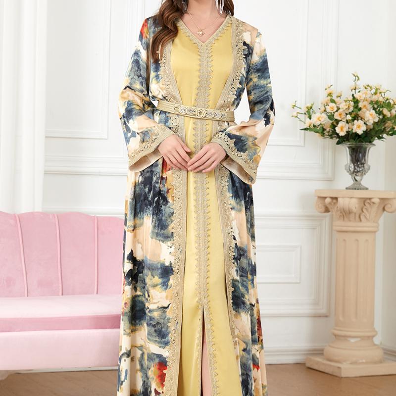 Middle Eastern Robe Patchwork Muslim Two-piece Dress, Muslim Clothing, Foreign Trade Set, Women's Fashion