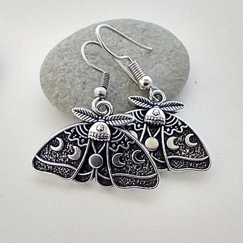 Retro Style Moth Sun and Moon Carved Pattern Earrings Jewelry Gothic Punk Exaggerated Earrings