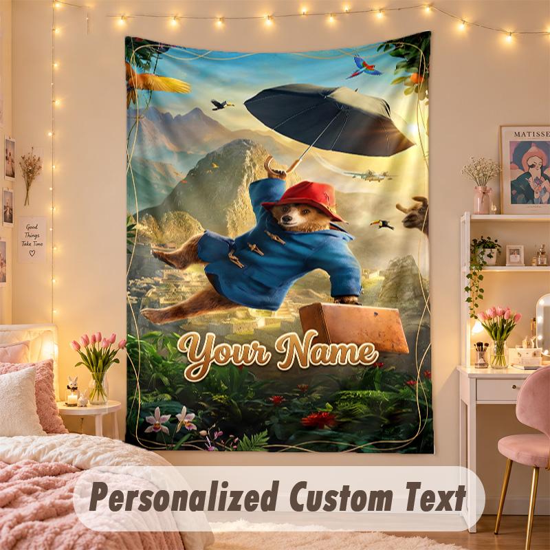 Custom Personalized Tapestry,Paddington Print Custom Name Text Wall Art Hanging for Bedroom