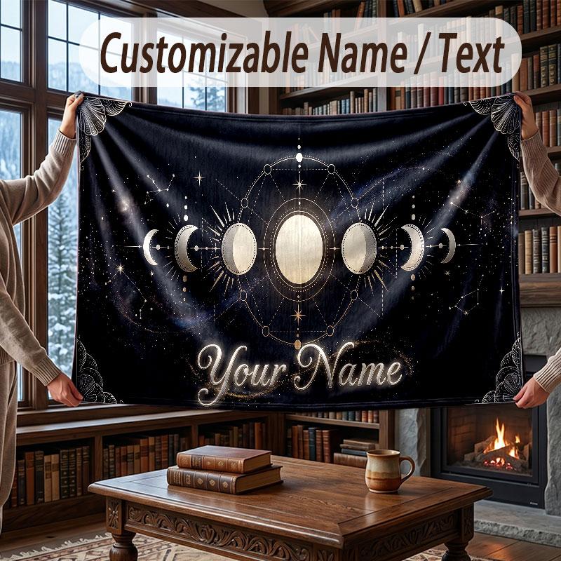 Space Cosmic Theme Throw Blanket Custom Name Text Personalized Blanket Soft Cozy Blanket for Home Sofa Bed
