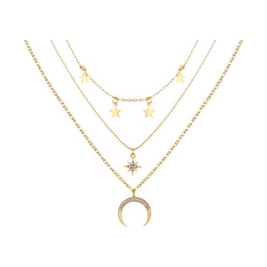 Women Necklace Three-layer Hip Hop Style Adjustable with Extended Length Hollow Chain Round Pendant Lady Clavicle Necklace Neck Jewelry