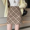 Korean Retro High-Waist Wool Plaid A-Line Skirt - Chic & Warm for Autumn/Winter