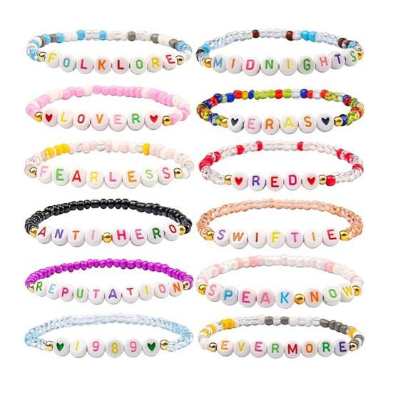 MOSTFUN Set di 11 braccialetti dell'amicizia colorati ispirati a TS con perline di argilla, lettere e numeri, braccialetti dell'amicizia alla moda per donne e ragazze amanti della musica, Misura