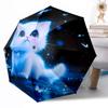 Flauschige Katze Fantasy Tragbarer Automatischer Regenschirm mit 8 Speichen Leichter Ganzjahres-Regenschirm für Reisen Outdoor-Zubehör