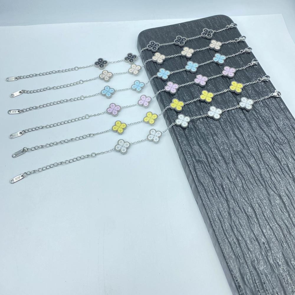 13MM Titanium Steel Bracelet Double-sided Shell Star Pattern Shell Lucky Fashion Ladies Four-leaf Clover Bracelet
