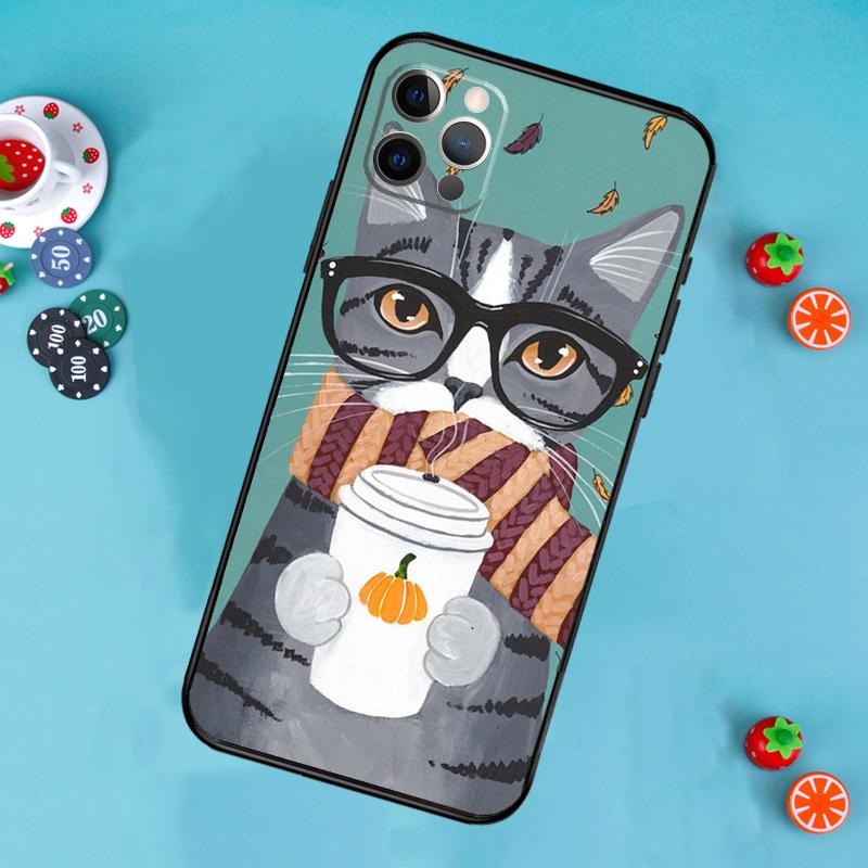 Cute Coffee Milk Cat Phone Case For iPhone 17 Air 13 16 15 11 12 14 Pro Max 13 12 mini 15 16 Plus 16e Cover Funda