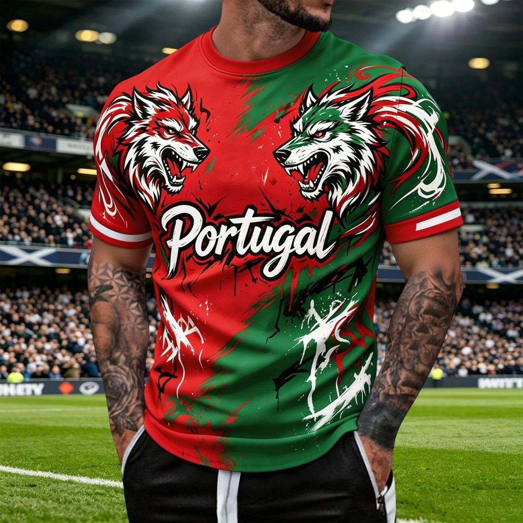 Camiseta de manga corta con cuello redondo para hombre de Portugal Camiseta para aficionado al fútbol Camiseta de seguidor del Mundial Ajuste casual Material ligero