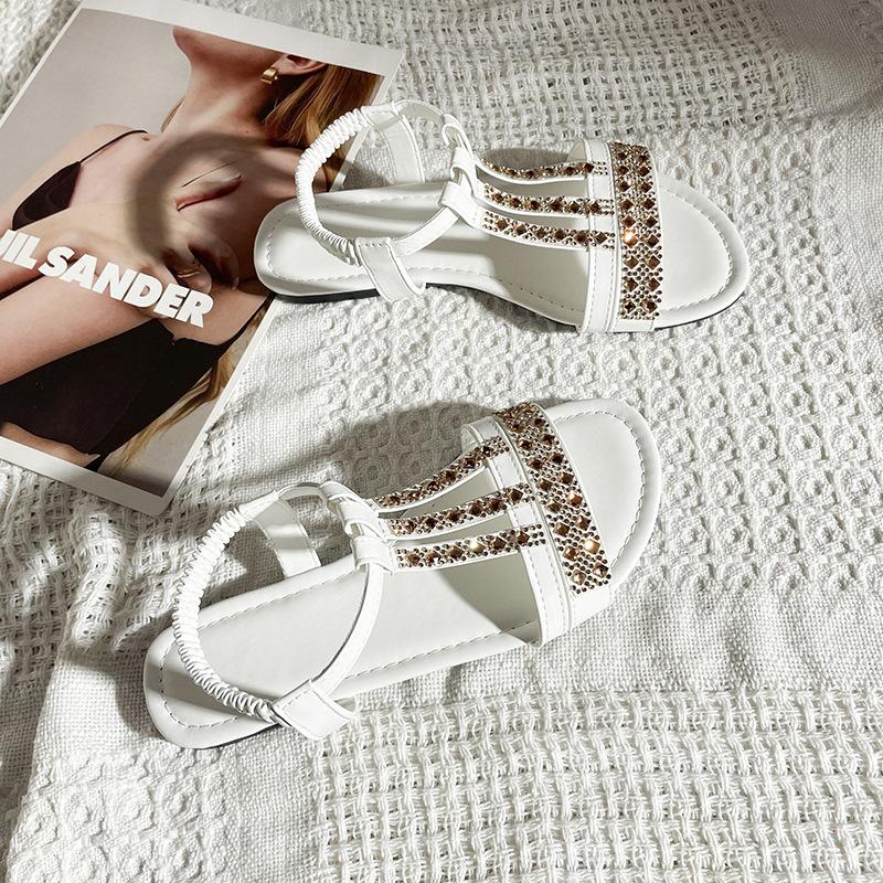 

2025 summer new bohemian water elastic foot flat sandals women s foreign trade large size cool slippers in stock 42 белый