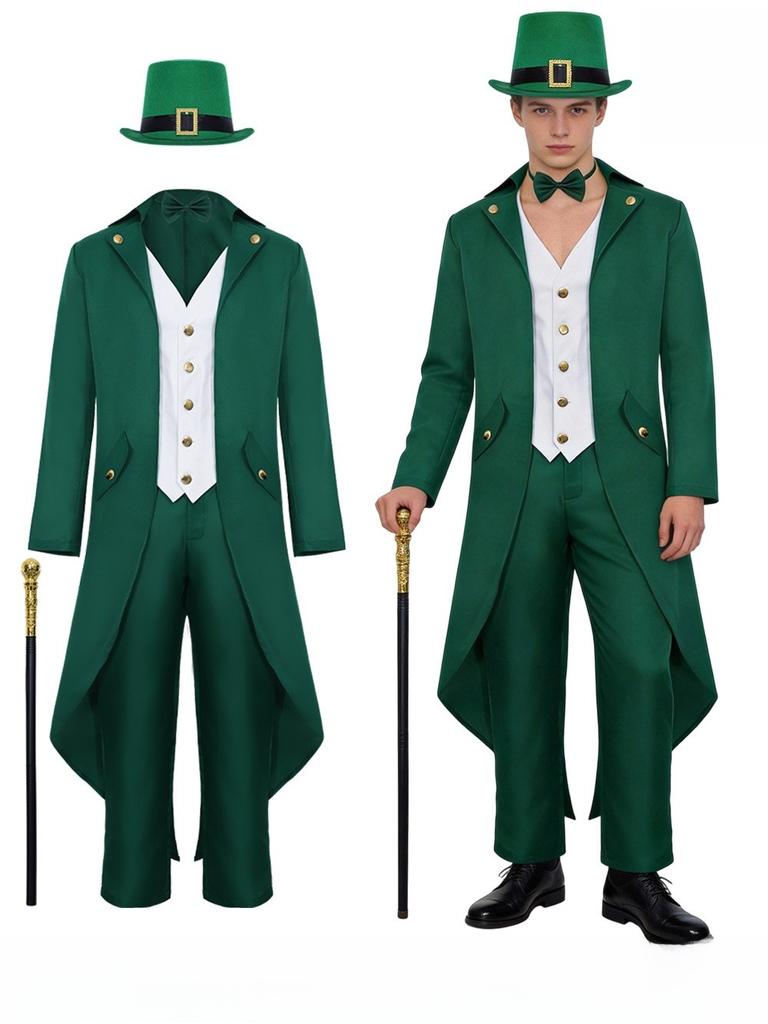 Irischer Saint Patricks Day Herren Smoking Anzug Mit Zylinder Und Gehstock Für Bühnenauftritte