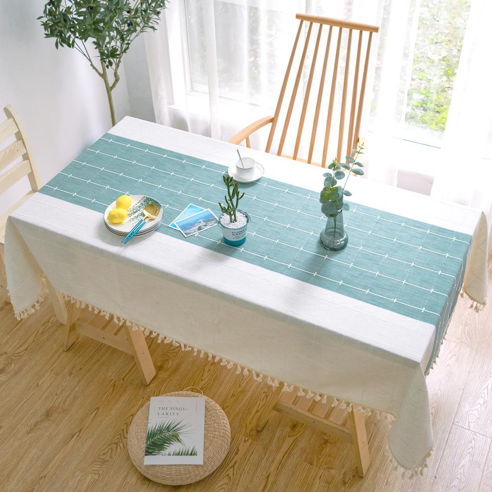 Nordic Tassel Decorative Tablecloth Cotton And Linen Fabric Dust-Proof Dining Table Cloth Household Kitchen Western Table Spot Lattice