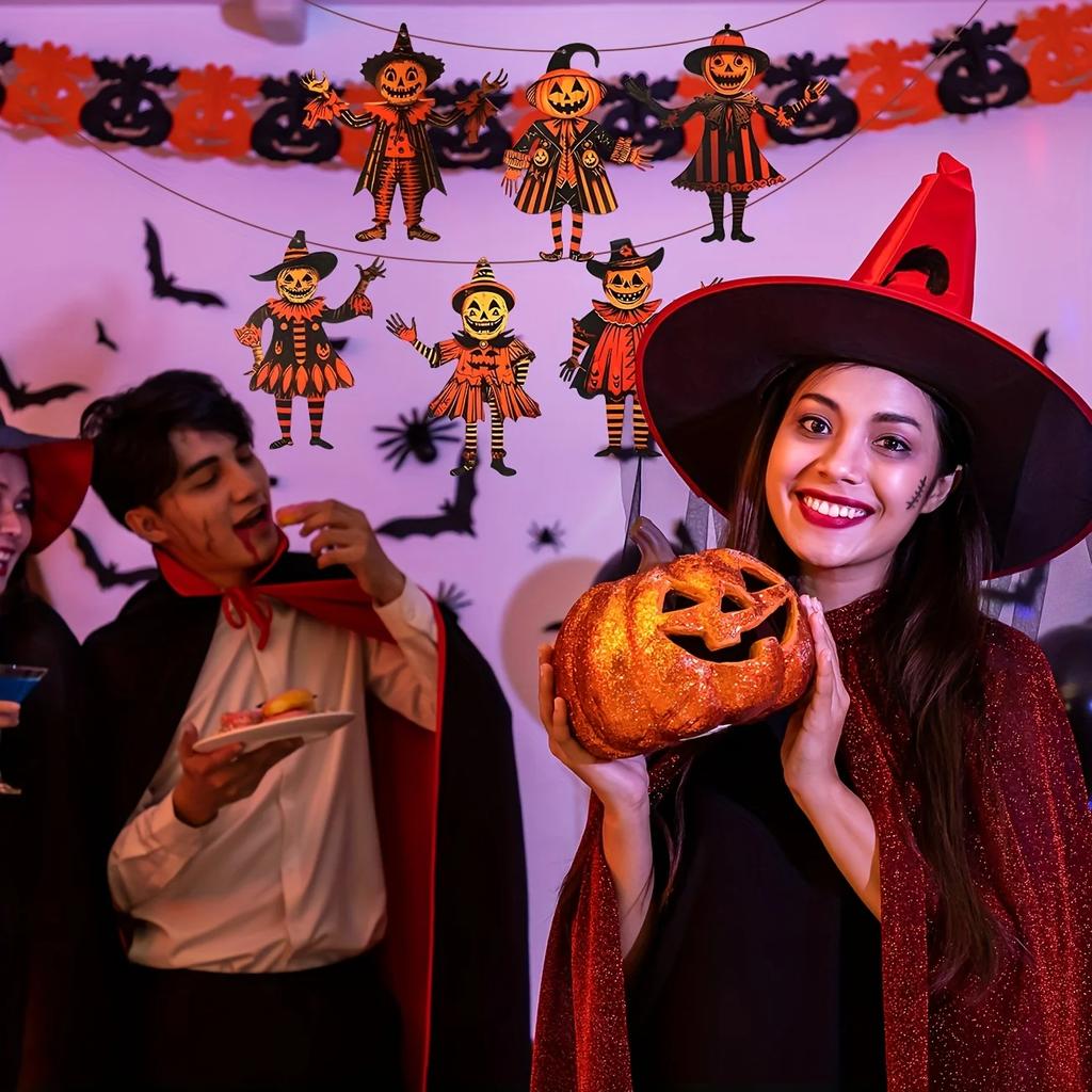 Vintage Halloween Decor Wood Party Wall Decoration Halloween Bunting Decoration Colorful Wood Hanging Banner For Event Decor