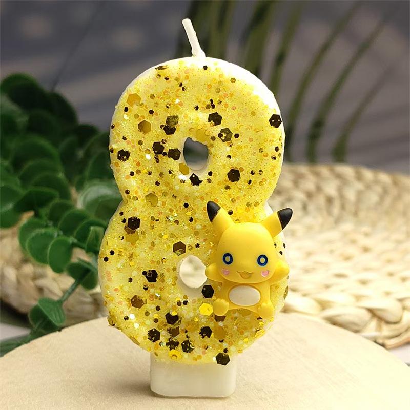 Number 0 Birthday Candle with Decorative Figure Glitter Embedded Wax Cake Topper for Children's Party Baking Supplies