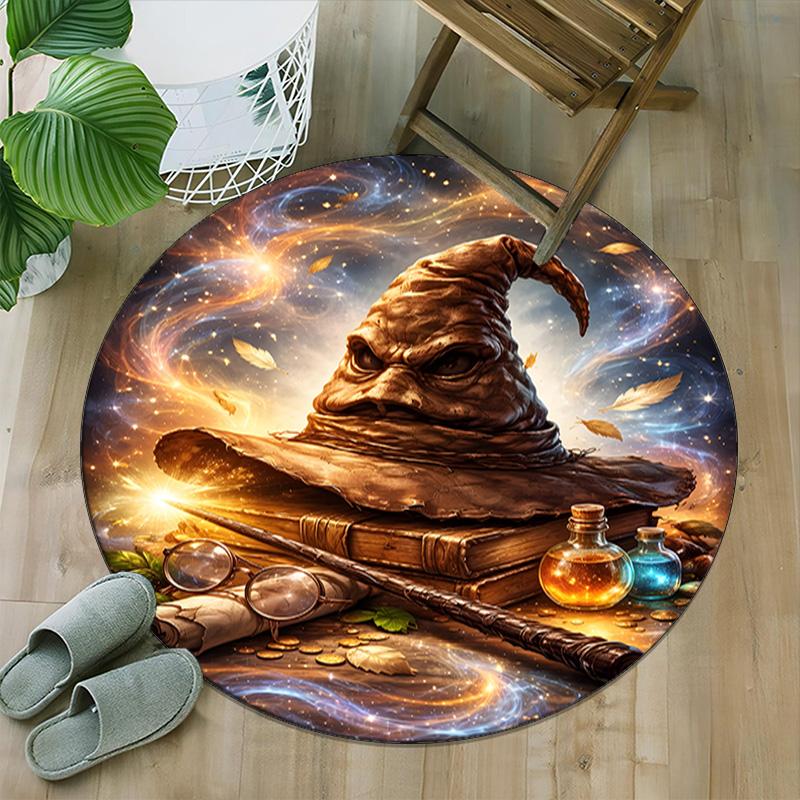 1pc Hogwarts4 Carpet, Round Rug, Comfortable, Suitable for Entryways, Living Rooms, Office, And Bedrooms, Christmas Decoration