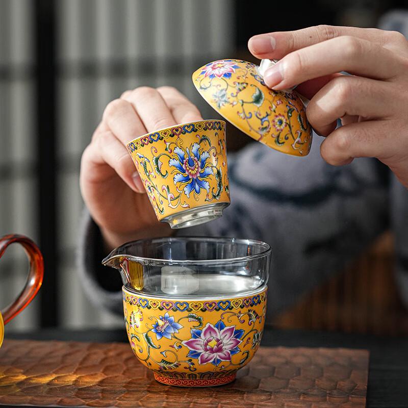 Chaxun Portable Silver Enamel Tea Set