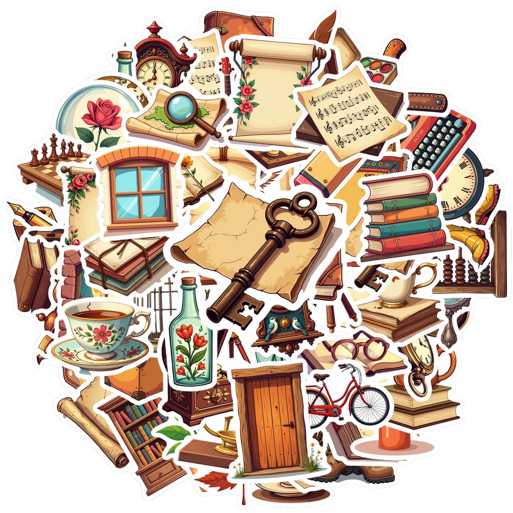 Vintage Retro Office Decals Nostalgic Antique Stationery School Supplies Stationery Stickers For Guitar Suitcase