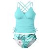 Girls Two Piece Swimsuit Tankini Set Adjustable Straps Palm Leaf Print Bottoms Summer Beach Swimwear for Kids