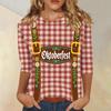 Damen Casual Dreiviertelarm Oktoberfest-Aufdruck Rundhals-Shirt Gestreiftes Muster Oktoberfest-Thema Oberteil