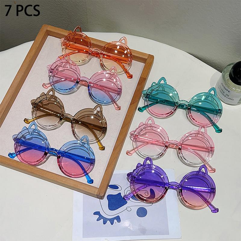 1/7 Pcs Round Children Sunglasses New Cute Cat Shaped Candy Color Decor Shades for Girls Trendy Stylish Kids Sun Glasses