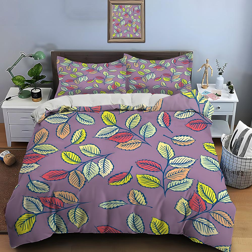 Colorful Leaf Pattern Background Print Soft Comfortable Duvet Cover Bedding Set Included 1*Duvet Cover  2*Pillowcases EU Twin 135X200cm&set