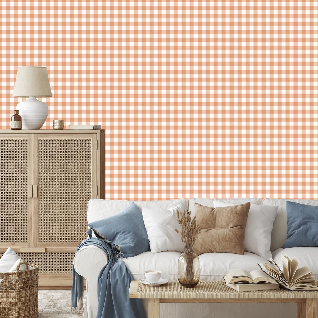 Wallpaper Fabric Pattern Cream and Peach, Cream Background 50x1000