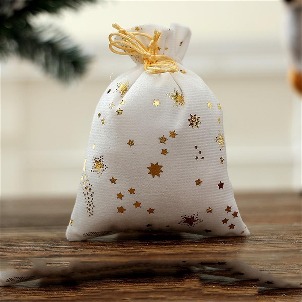 Christmas Cotton Linen Gift Bags Xmas Tree Printed Drawstring Pocket Christmas Party Gift Packaging Jewelry Storage Bags