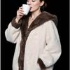Autumn and winter contrasting color splicing plush jacket women's fur integrated hooded fur casual coat temperament commuting
