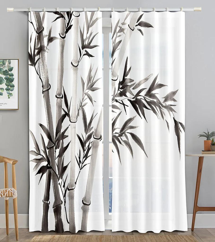Bamboo Ink Red Sun Pattern High Shading Curtains Different Styles of Bamboo Style Drape Clackout Living Room Bedroom Curtain
