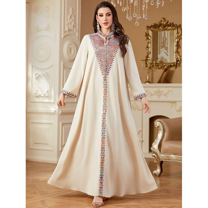 

Middle East Dress Sequined Embroidered Indonesian Clothes Arabic Women Robe Women Summer Dresses Apricot color 2XL