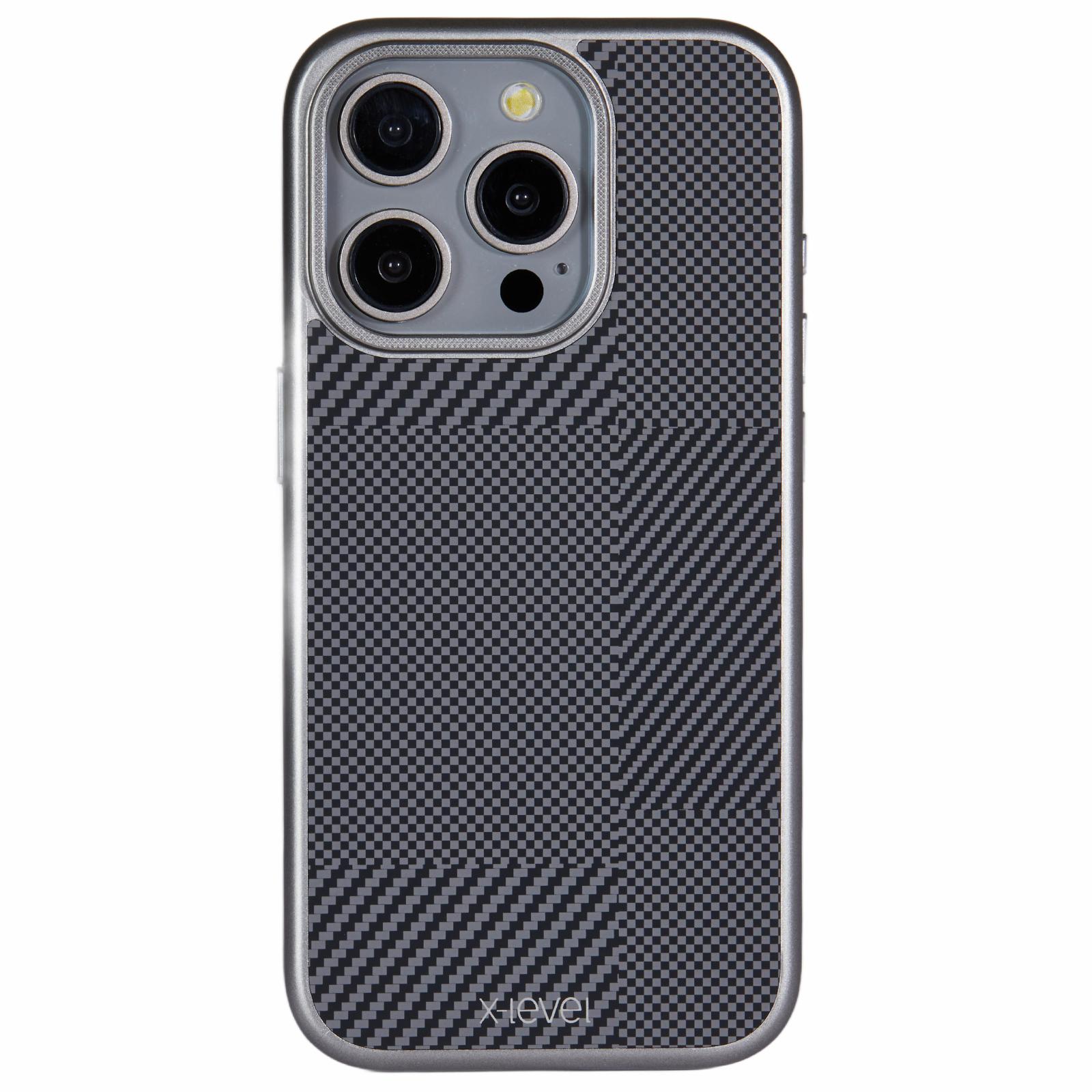 

For iPhone 14 Pro Case Hard PC Scratch-Resistant Phone Cover Carbon Nano Fiber Texture Titanium Grey