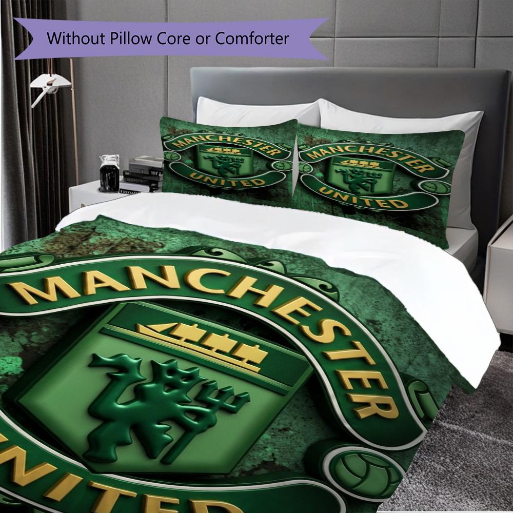 Manchester Emblem Display Three-piece set (1 * duvet cover + 2 * pillowcase, without core) 2D Flat Duvet cover and pillowcase Christmas birthday gift