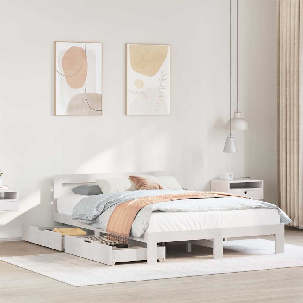 Vidaxl Bed Frame Without Mattress, White, 140X200 Cm, Solid Pine Wood